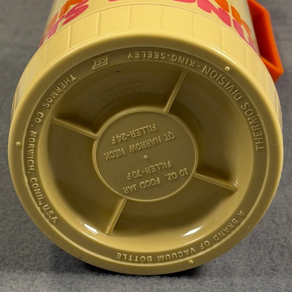 Vintage 80s Dunkin Donuts Thermos King-Seeley 1 Quart Vacuum Bottle Orange Pink - Picture 4 of 9